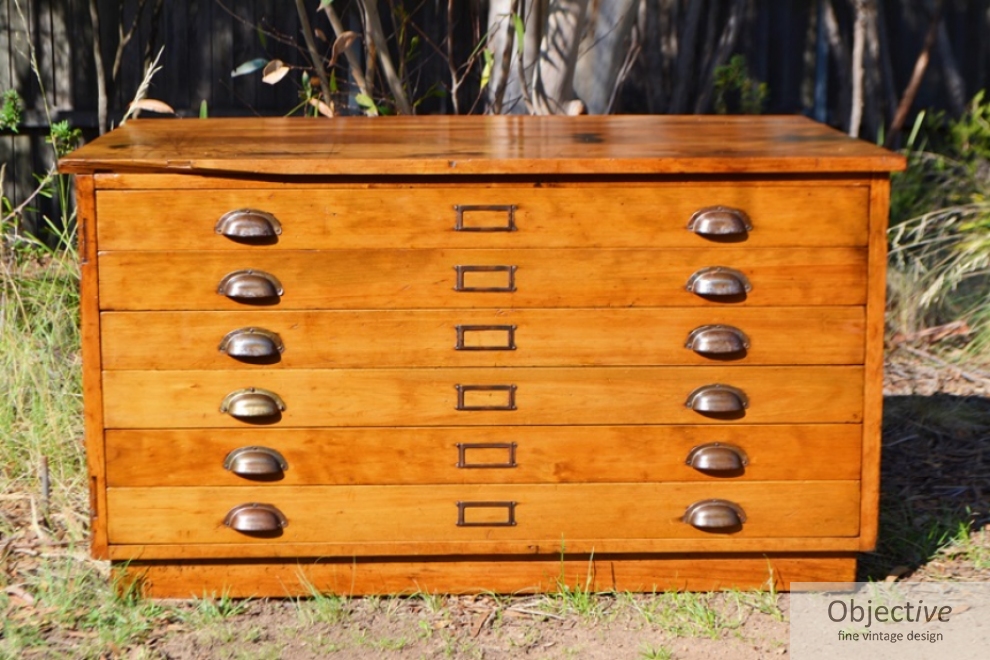 Industrial Pine Map Drawers Objective Fine Vintage Design